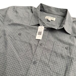Orvis Mens Short Sleeve Button Down Shirt Grey Plaid Outdoor Casual Medium NEW